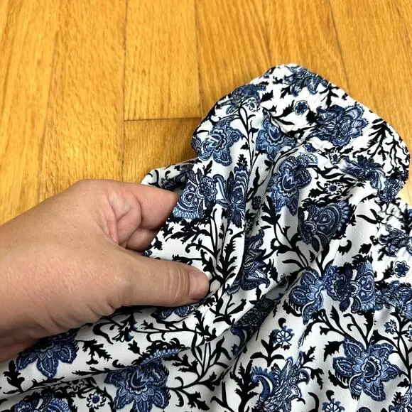 Talbots Blue White Paisley Floral Pull On Wide Leg Cropped Ankle Pants 14 - Picture 5 of 8